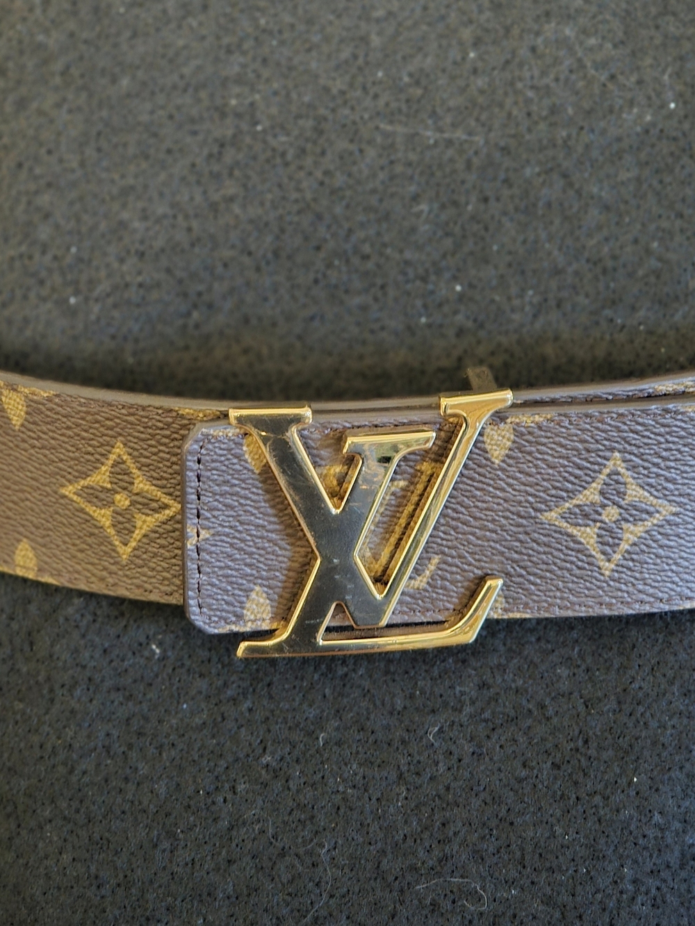 Louis Vuitton Brown Monogram Belt with Gold LV Buckle